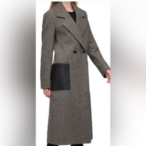SOLD SOLD SOLD CALVIN KLEIN
Faux-Leather-Pocket Houndstooth Maxi Coat